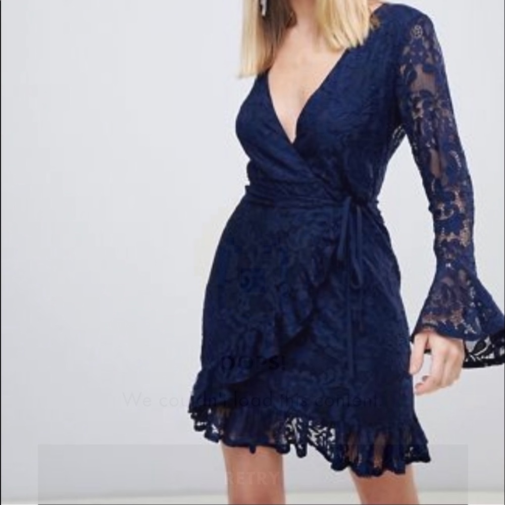 Love Triangle Lace wrap dress with ruffle cuff